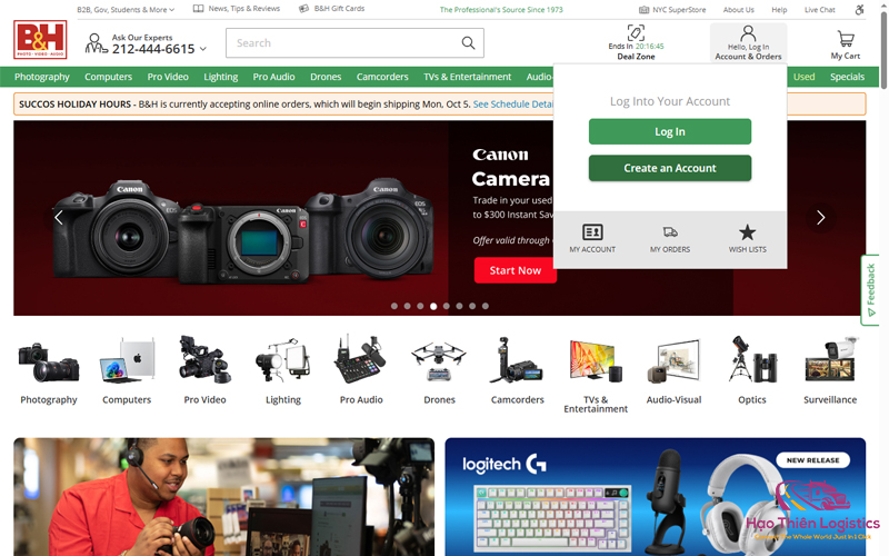 Truy cập website BHPhotoVideo để bắt đầu đăng ký tài khoản